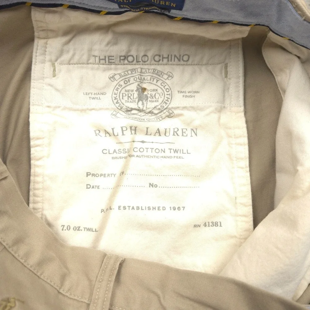 Polo Ralph Lauren Stretch Straight Fit‎ Khaki Chino Pants 36x33 Cotton